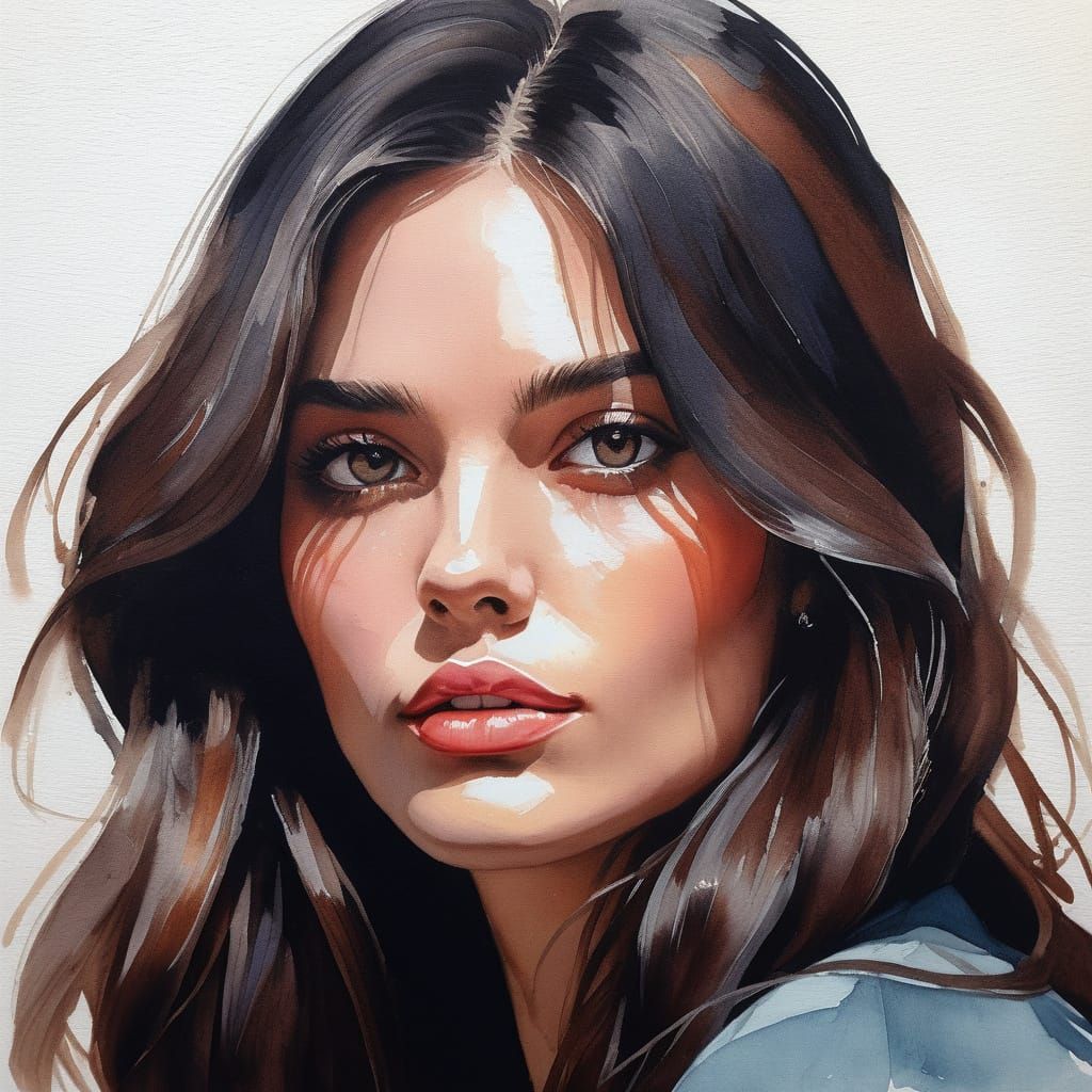 Gouache Portrait of a Stunning Young Woman