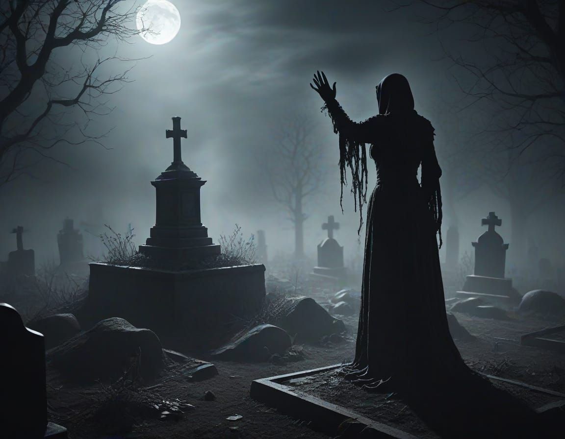 Dark Fantasy Necromancer Ritual in Graveyard