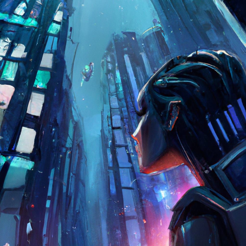 Cyberpunk Woman Gazing at Futuristic Building
