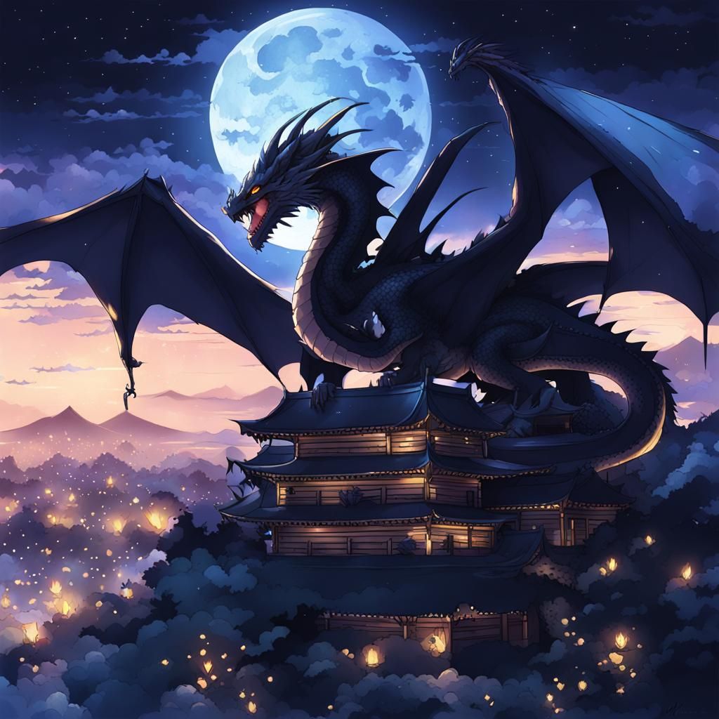 Anime Night Dragon in Japanese Manga Style