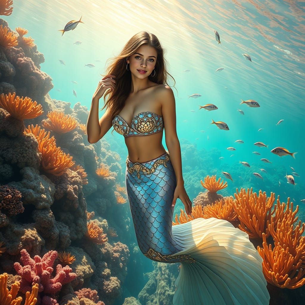 Enchanting Underwater Mermaid in Vibrant Coral Reef