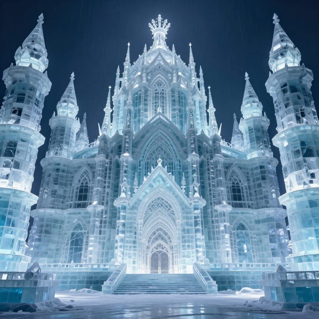 Immense Ice Palace in Hyperrealistic Digital Painting Style