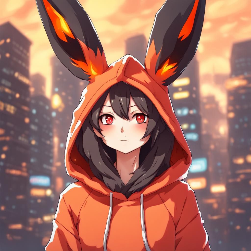 Anime Girl in Flareon Hoodie