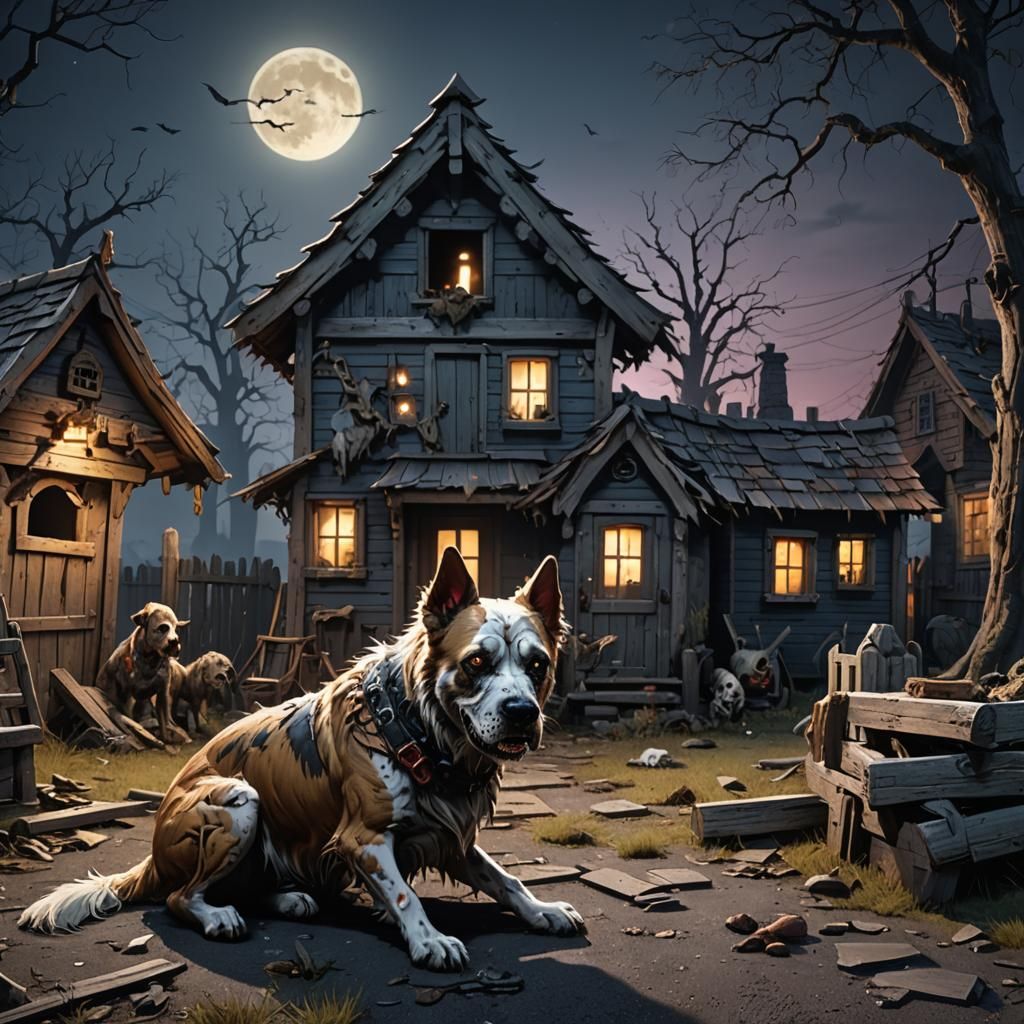 Zombie Dog at Night: Detailed Fantasy Art