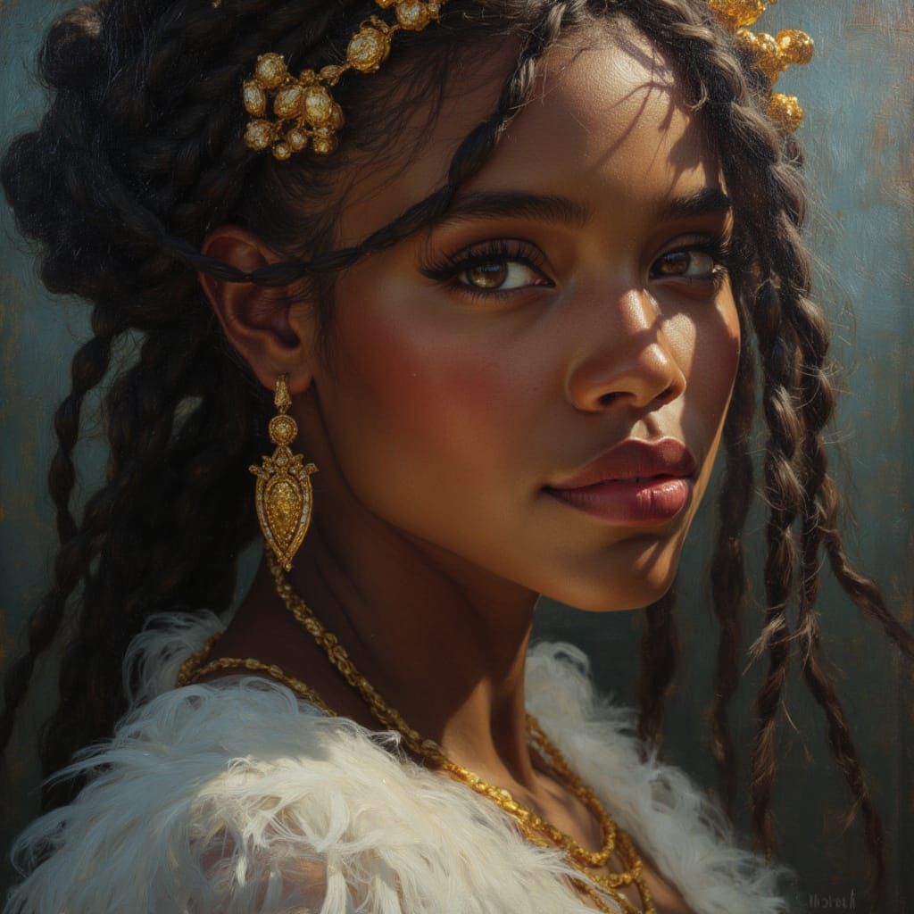 Elegant African Angel Portrait in Brushed Oils Style