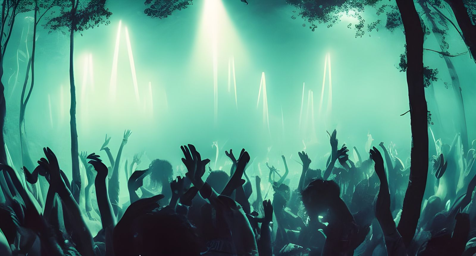 Neon Rave in Dark Forest: Cinematic View