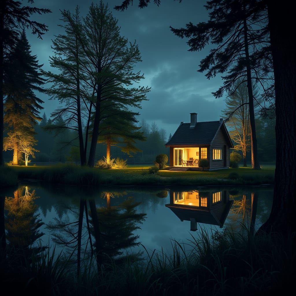 Whimsical Cottage Scene in Watercolor Style