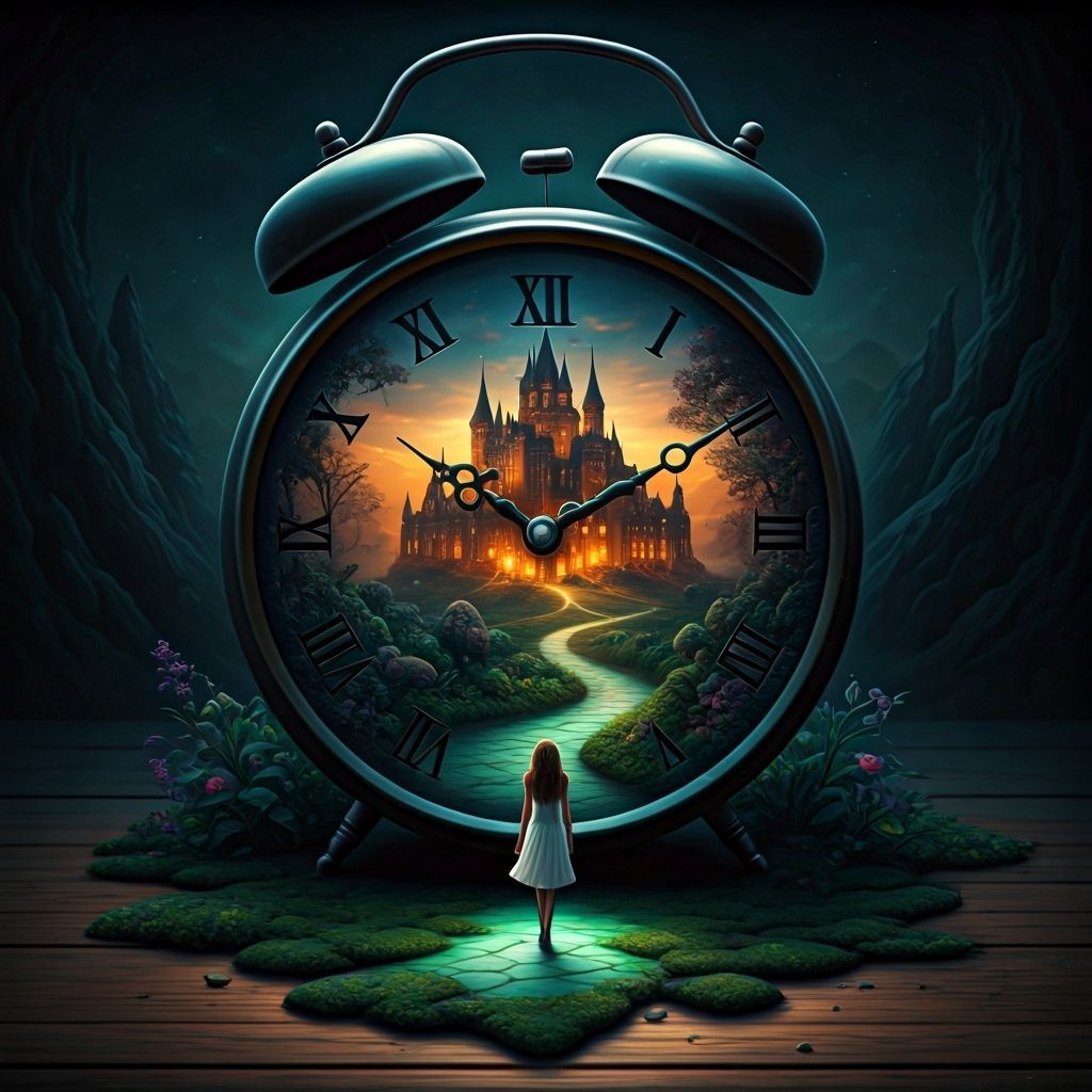 Fantasy Landscape on Clock Face in Dark Oil Painting