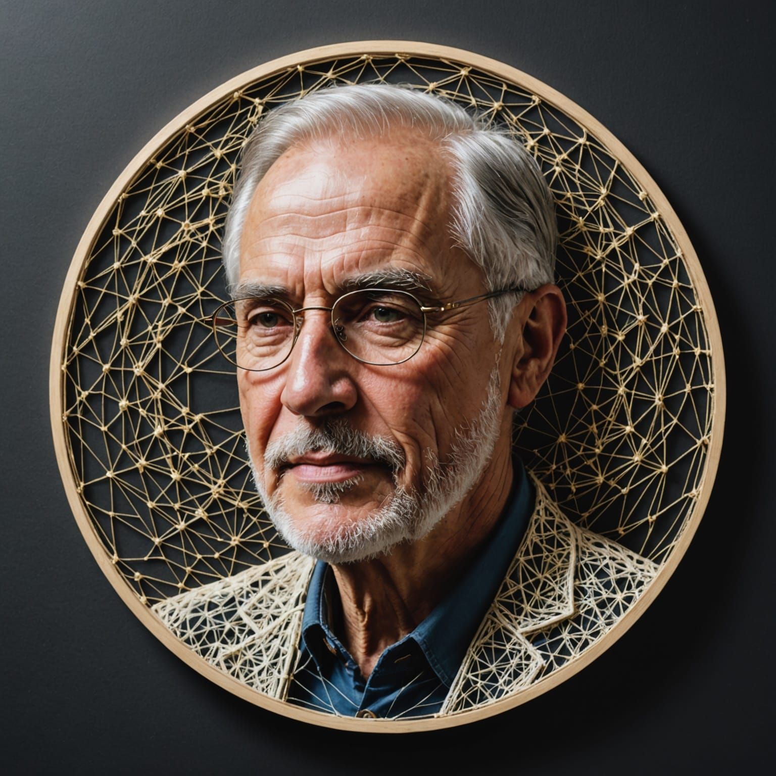 Detailed String Art Portrait with Geometric Patterns