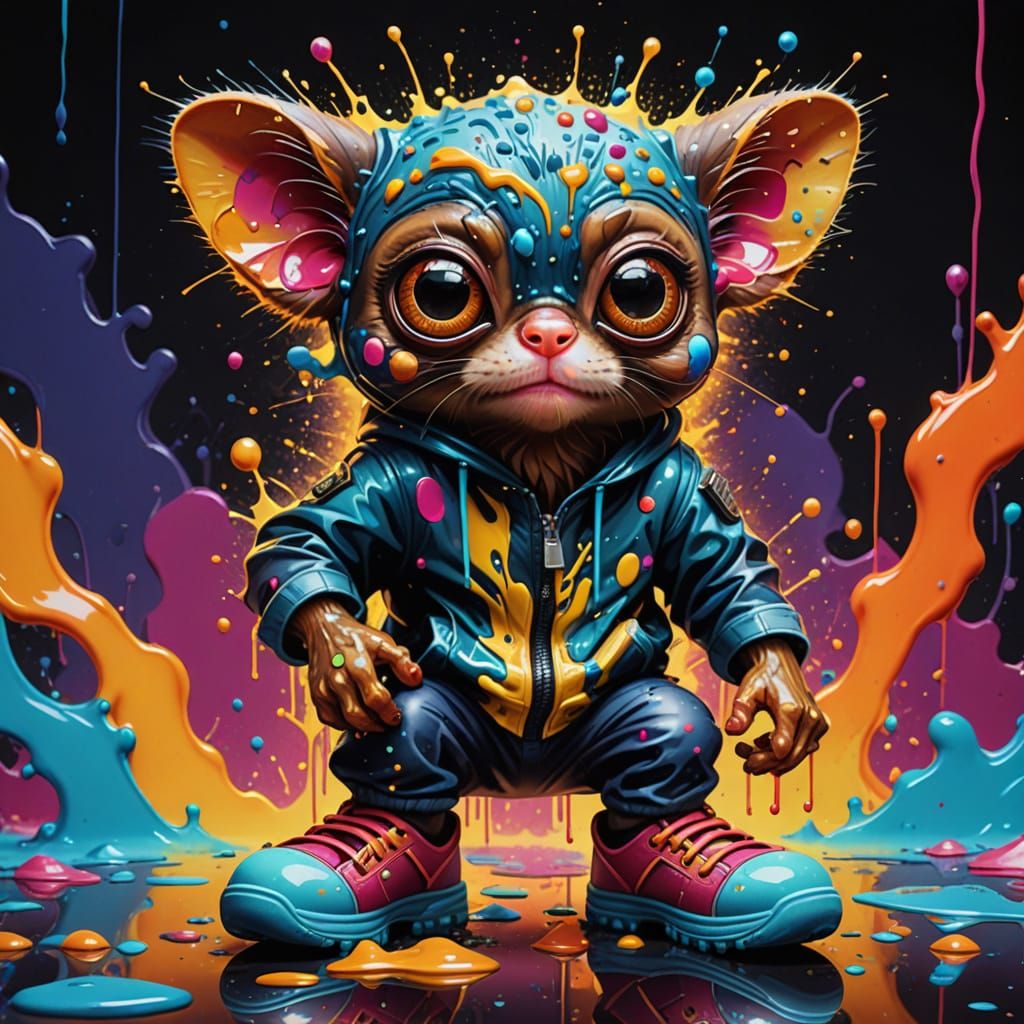 Vibrant Street Art Portrait of a Tarsier in Cosmic Graffiti ...