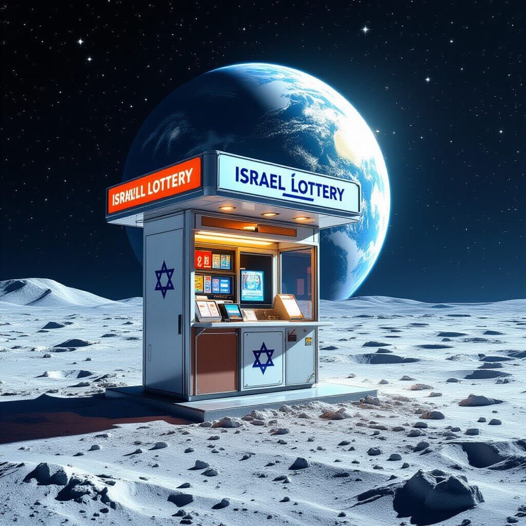 Israel Lottery Booth on the Moon in Cinematic Style