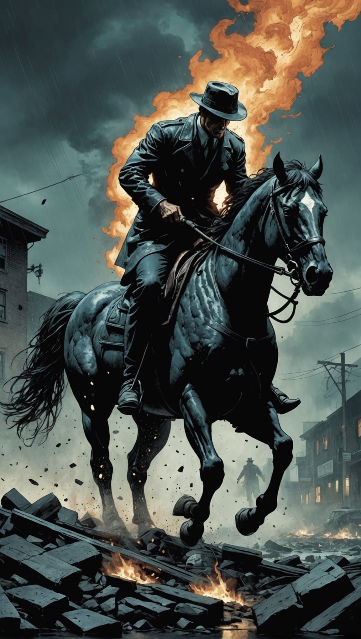 Death upon a fire aqua steed..