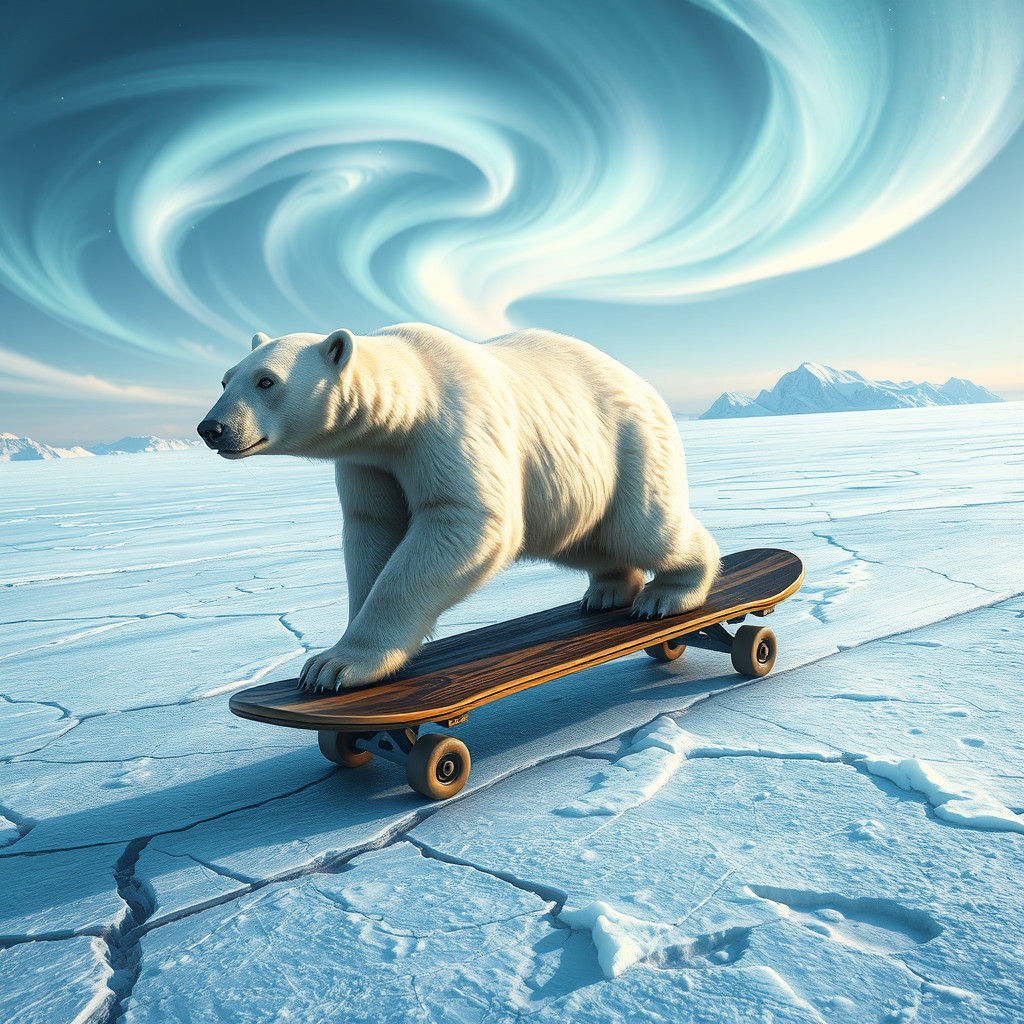 Polar Bear Skateboarder on Arctic Ice