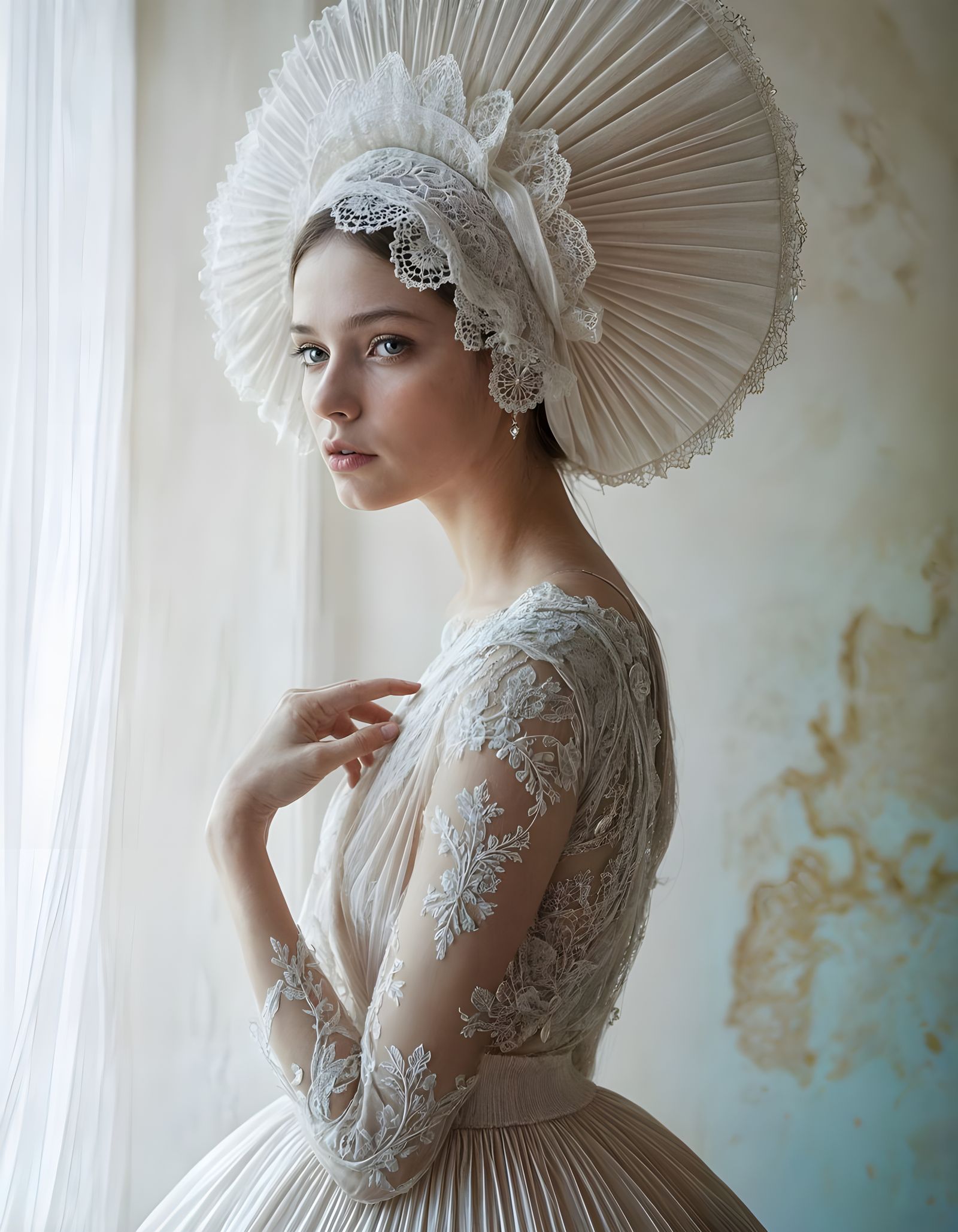 Ethereal Portrait of Woman with Baroque Body Art