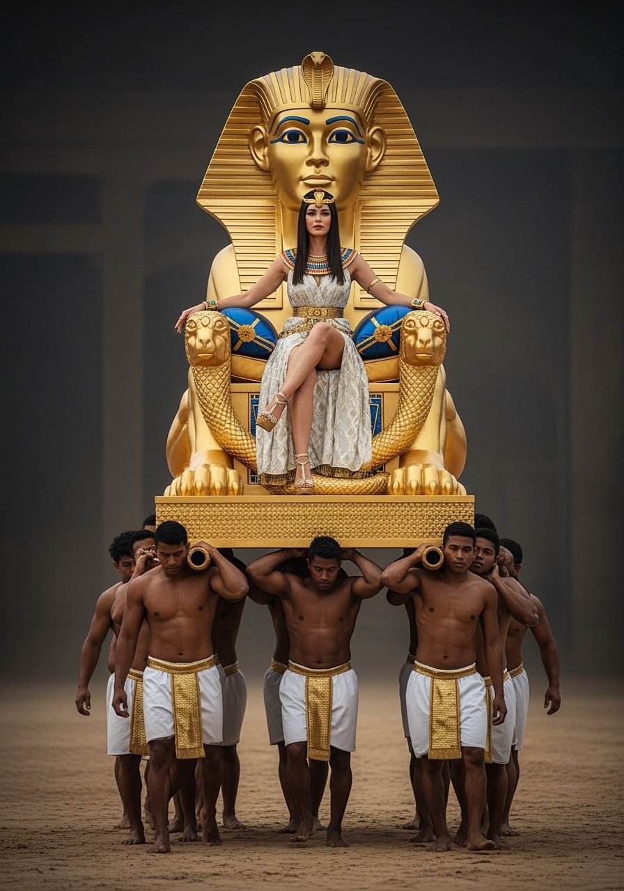 Egyptian Queen on Sphinx Throne, Professional Photography