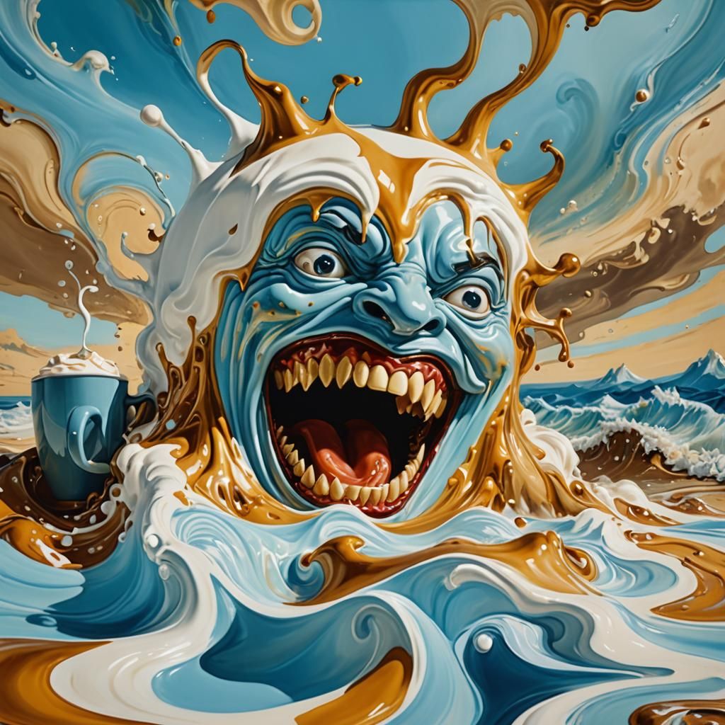 Surreal Leviathan Latte Art in Dreamlike Style