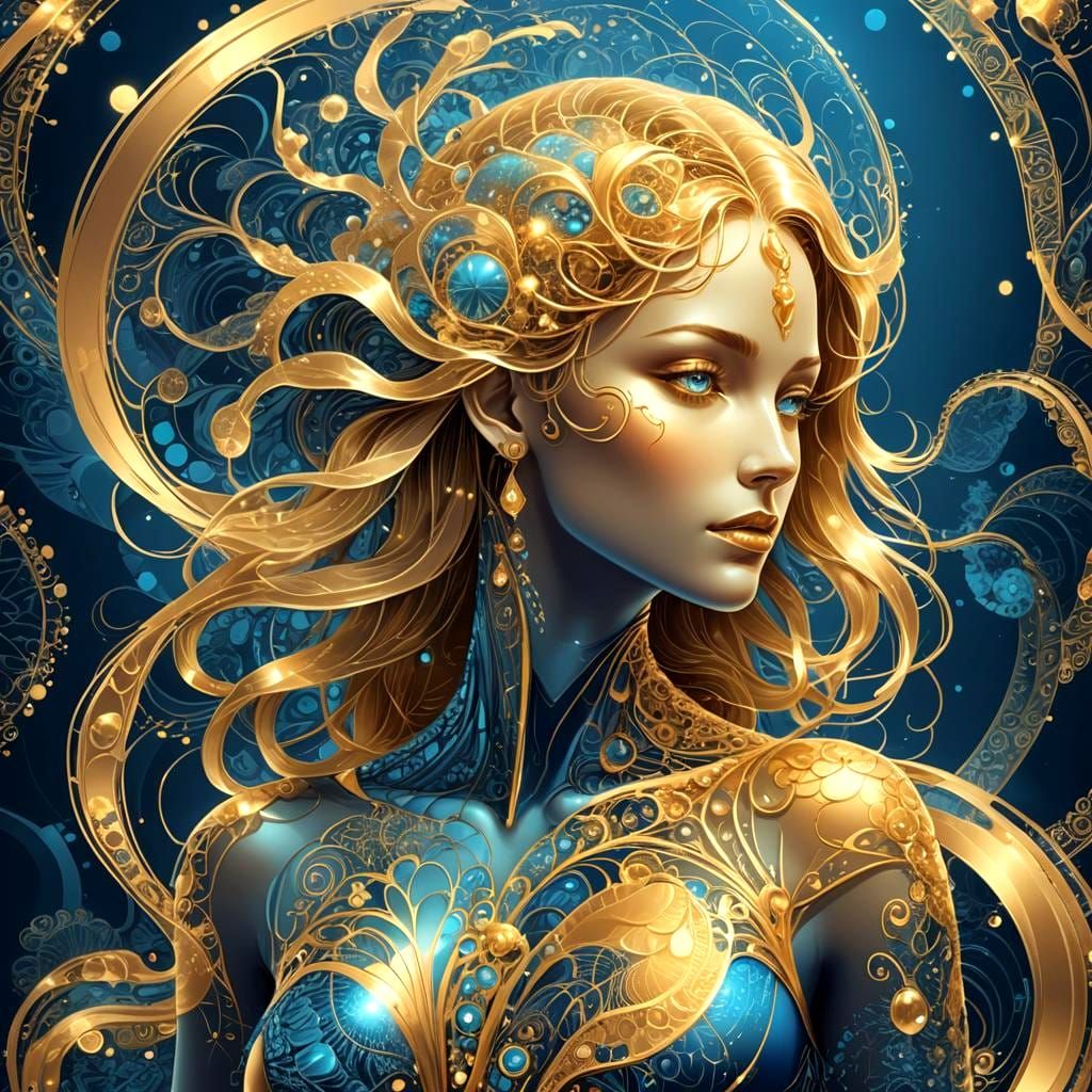 Bioluminescent Woman in Gold: Art Deco Style