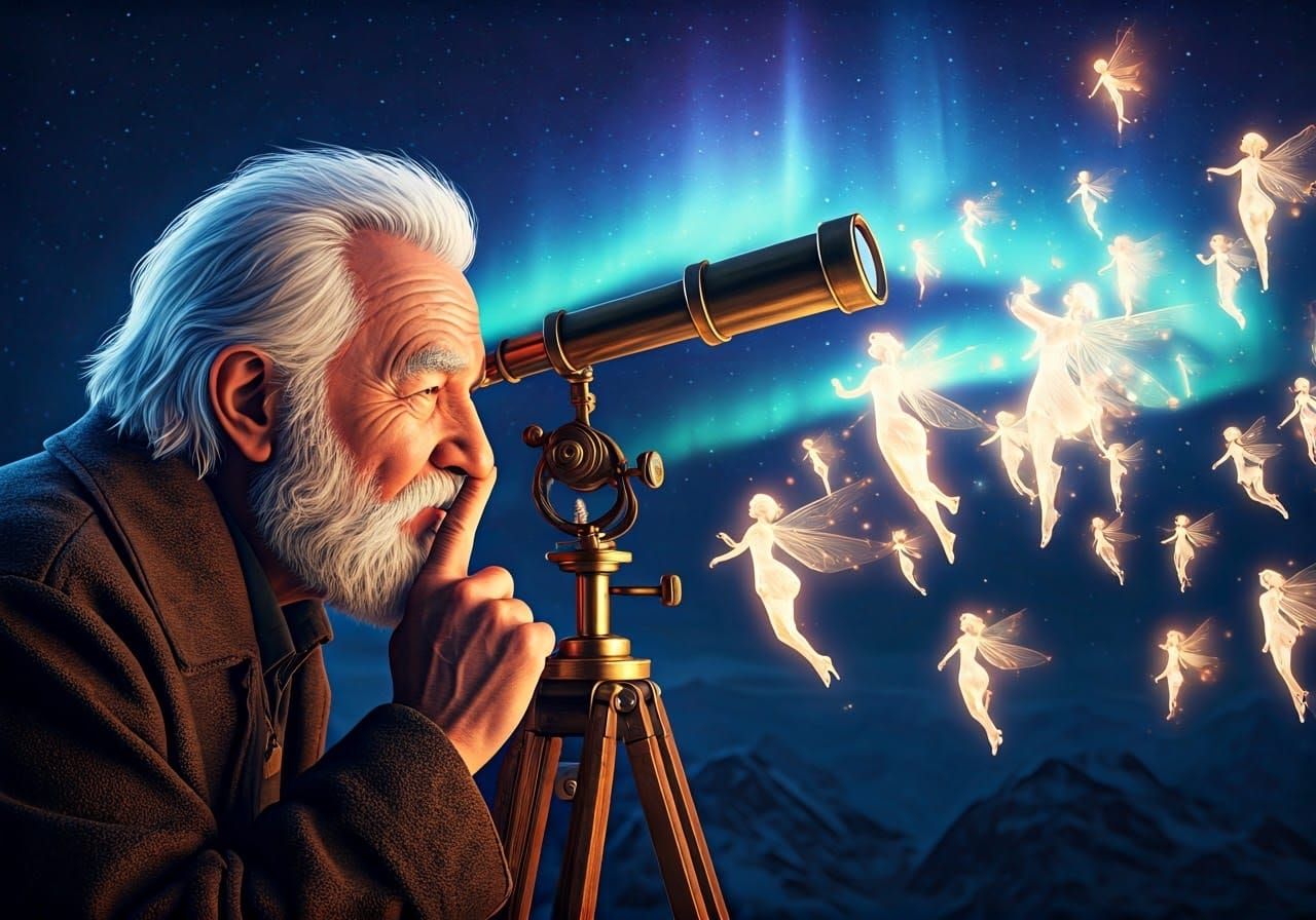 Elderly Gentleman Watches Enchanted Northern Lights Through....