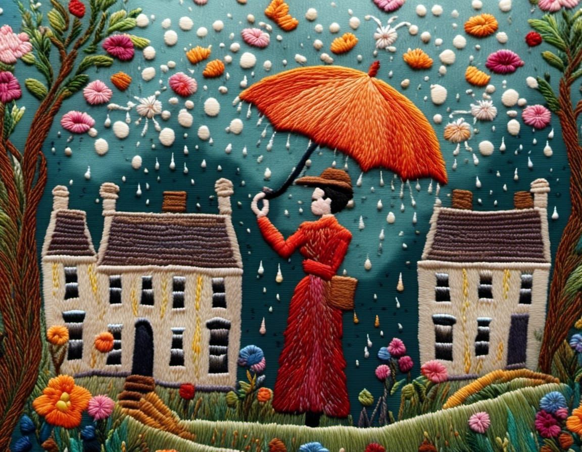 Mary Poppins carrying her umbrella in London