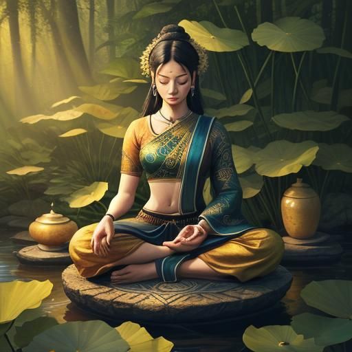 Meditating Figure in Lotus Position: Oil Painting