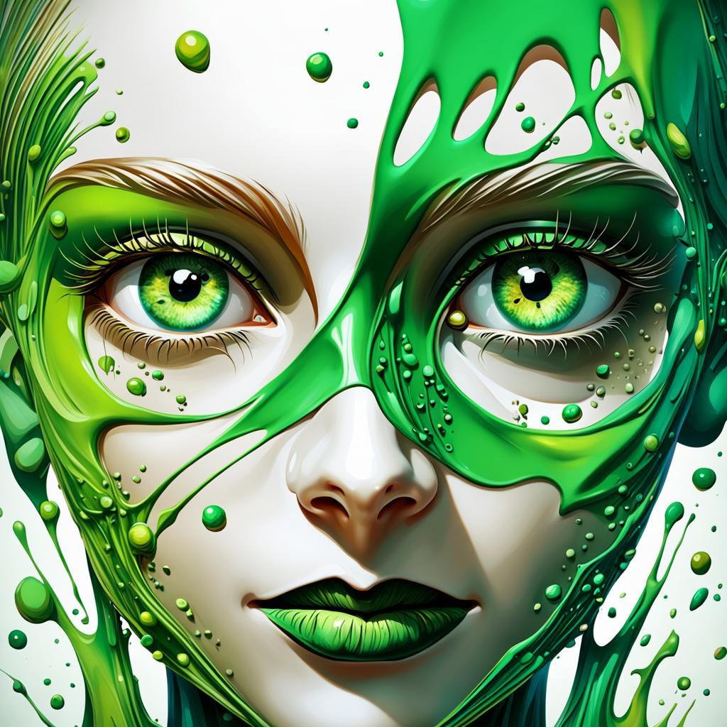 Surreal Woman with Mushroom Hat in Splash Art