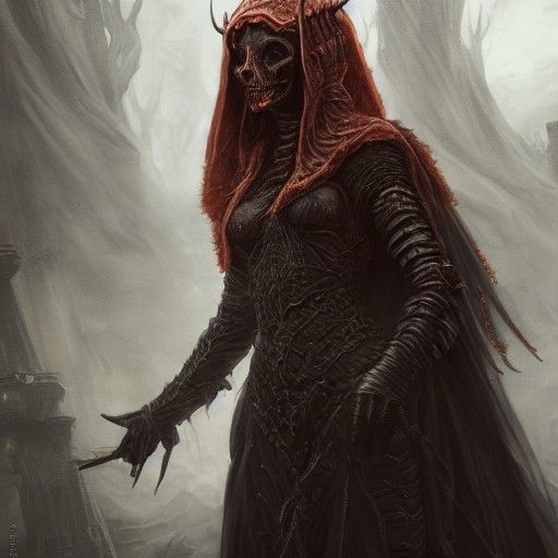 Evil Goddess in Stygian Armor: Maximalist Oil Painting