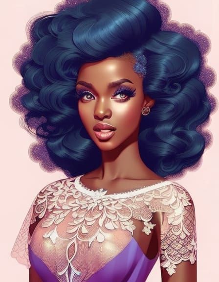 Beautiful Melanin Woman with Blue Hair Portrait