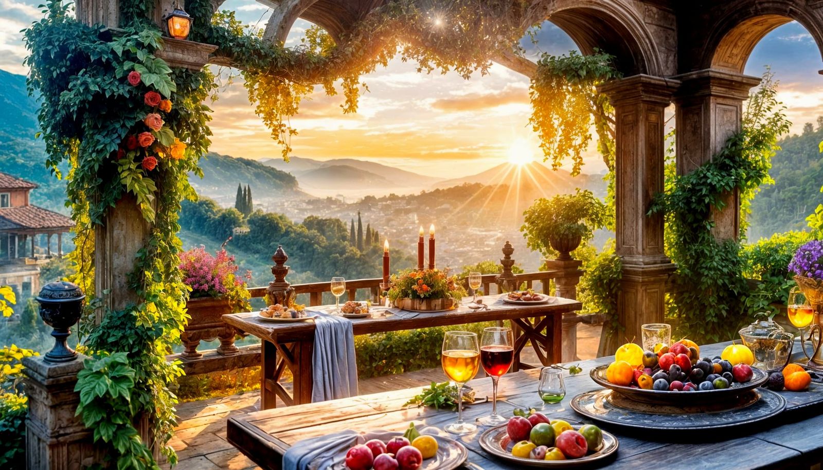 Lush Italian Countryside Vineyard at Sunset