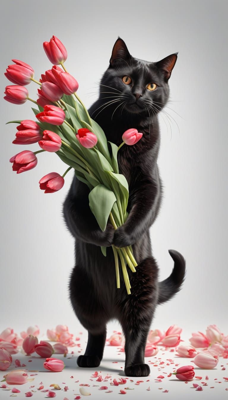 Feline Florist in Hyperrealism