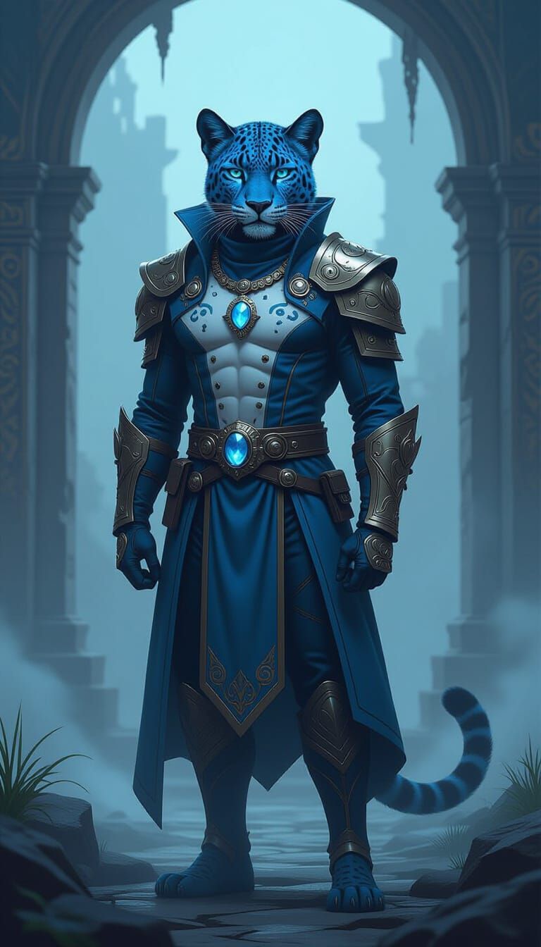 Blue Leopard Galactic Commander in Mystical Realism Style
