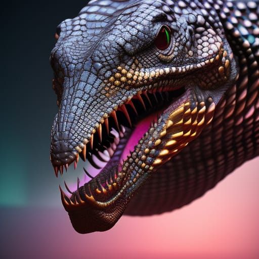 Hyperrealistic Reptilian Creature in Complex Digital Paintin...