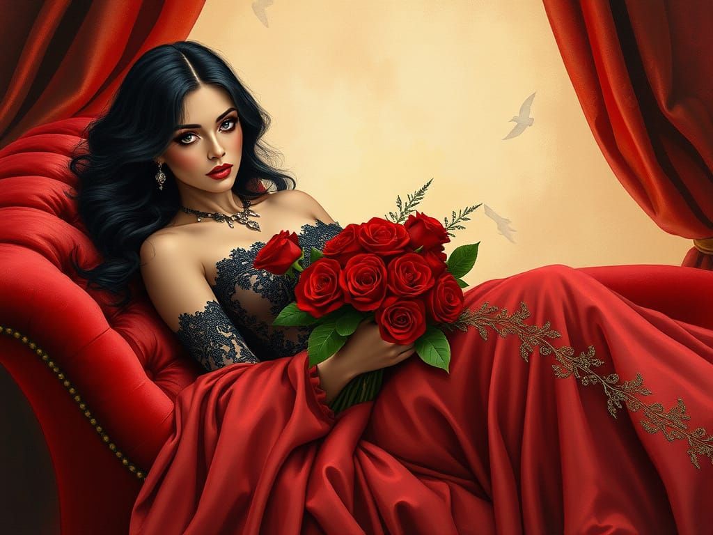 Regal Valentine's Day Scene in the Style of Klimt