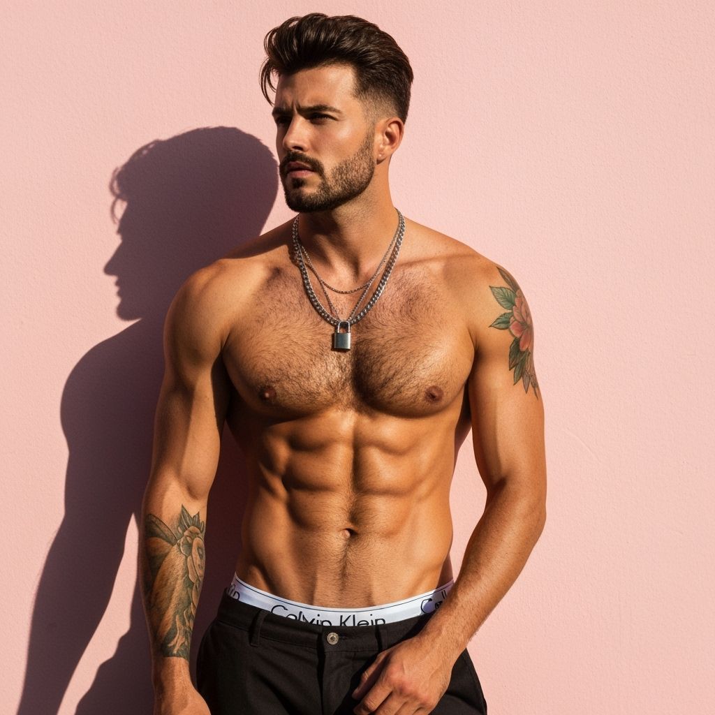 Muscular Man with Golden Sunlight and Silver Chains