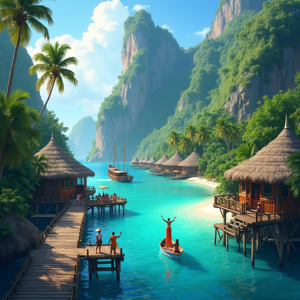 Sailing Phinisi Ship in Tropical Island Paradise with Vibran...