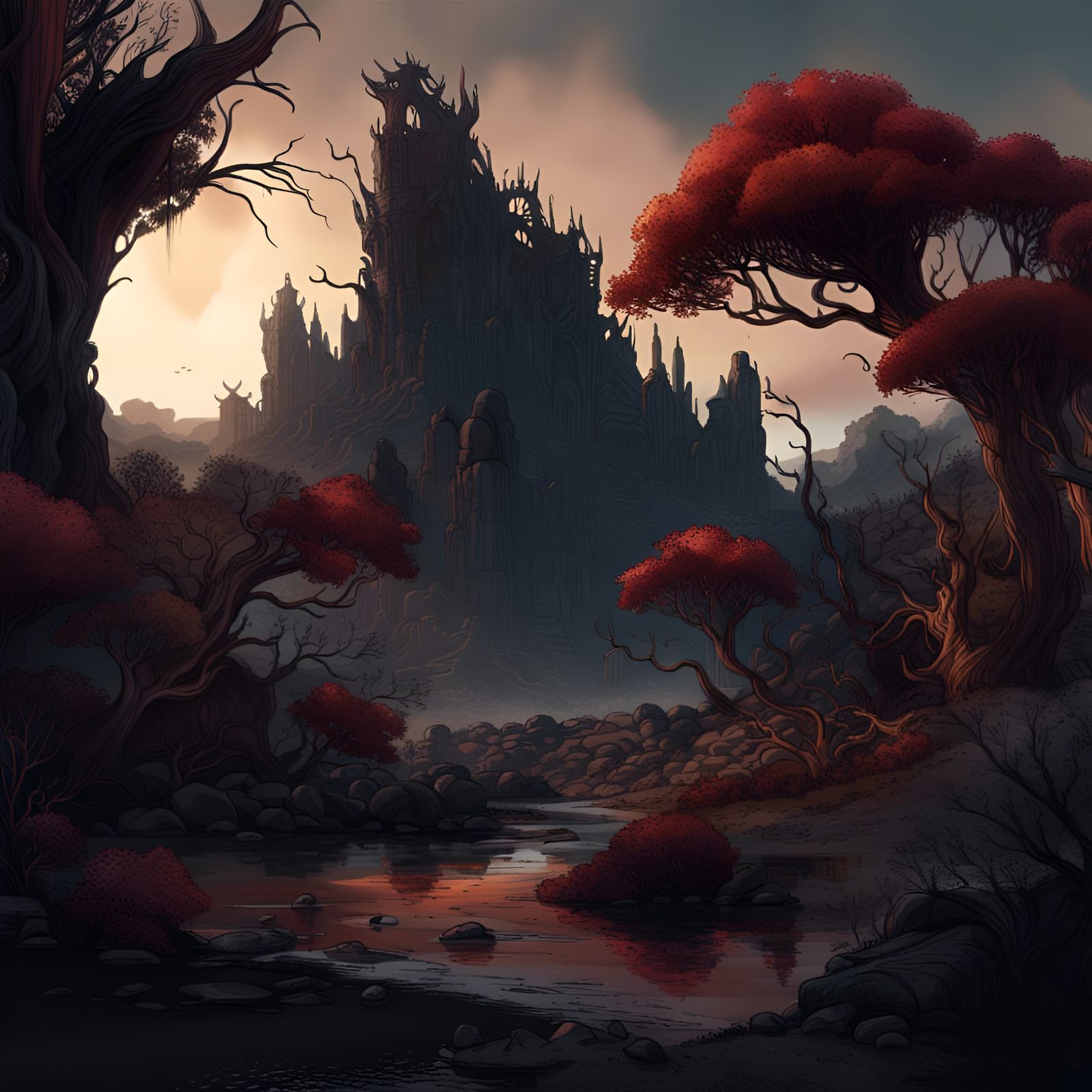 Fantastical Australian Landscape in Black Ink