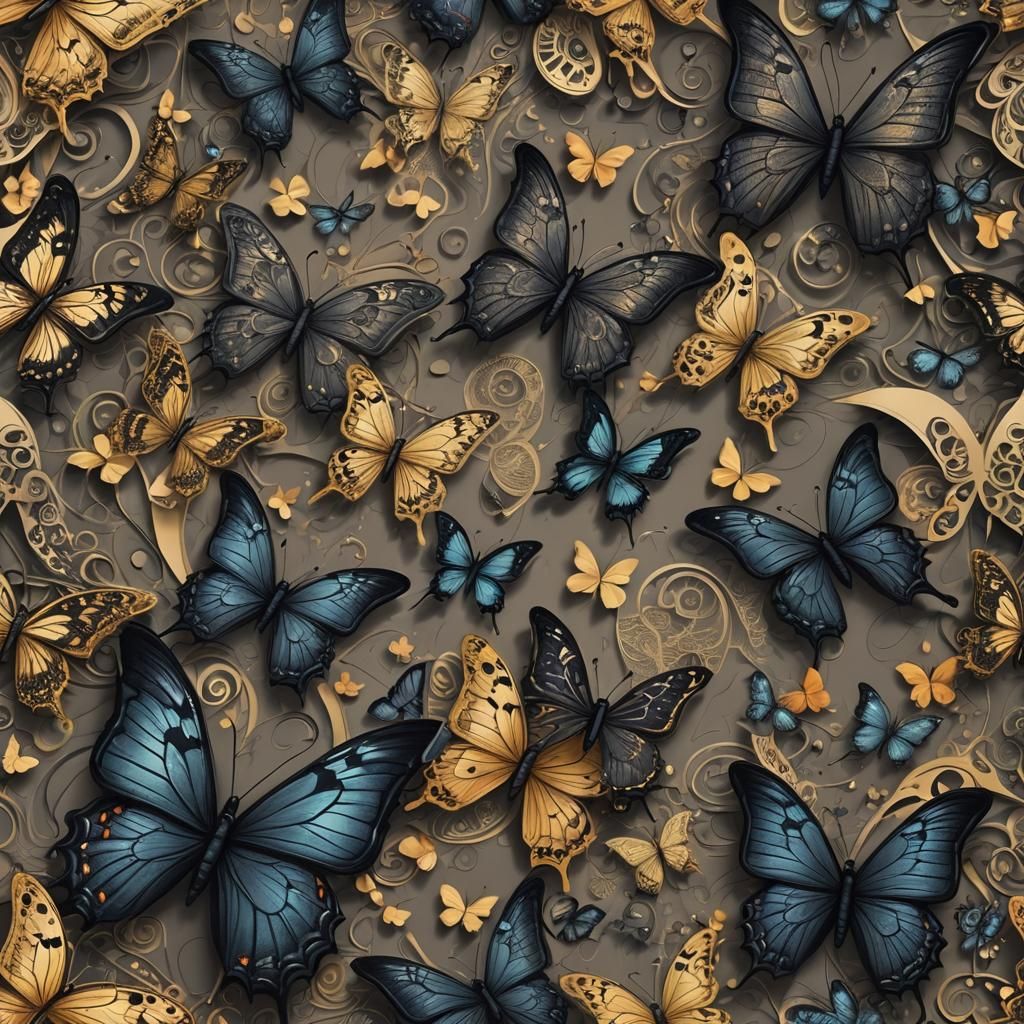 Abstract Vector Fractal with Dark Butterflies