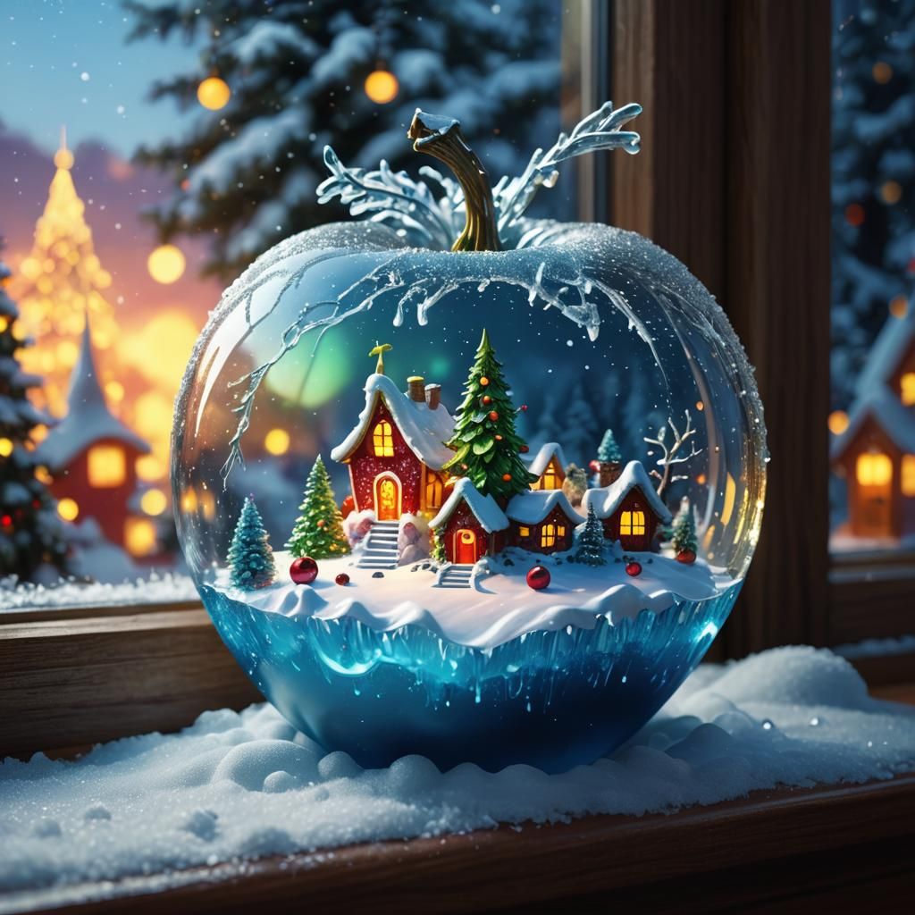 Whimsical Crystal Apple Christmas Scene with Dr Seuss's Grin...