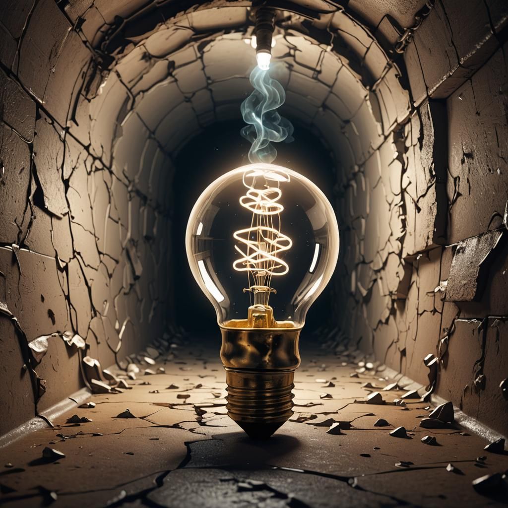 Adorable Light Bulb in Tunnel: Digital Concept Art