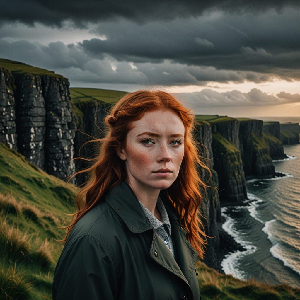 Sorrowful Irish Goddess Adorns Mournful Irish Sea Cliffs