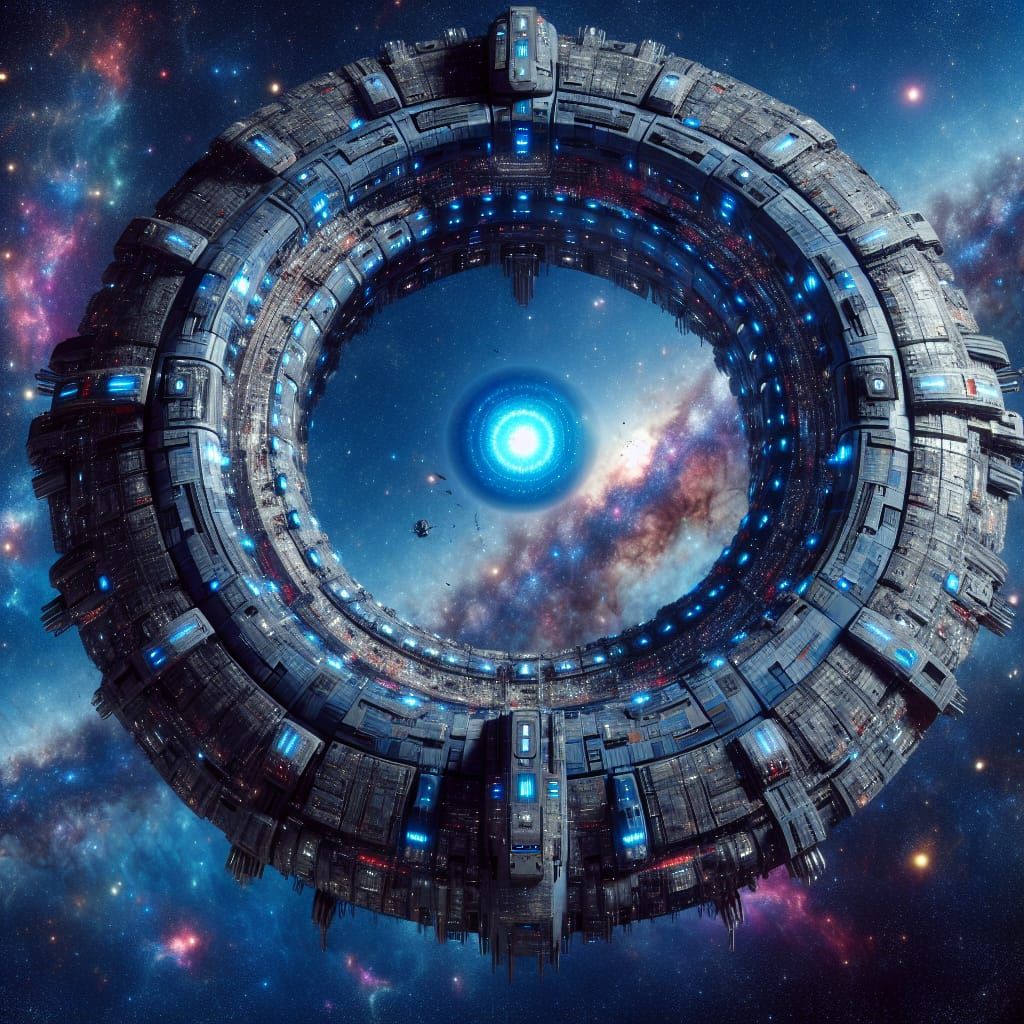 Colossal Ring Spaceship in Vast Starry Expanse