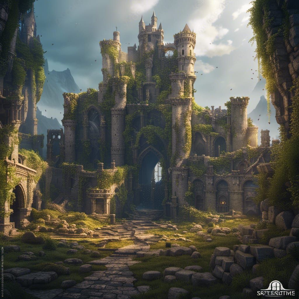Serene Fantasy Castle Ruins Landscape in Unreal Engine