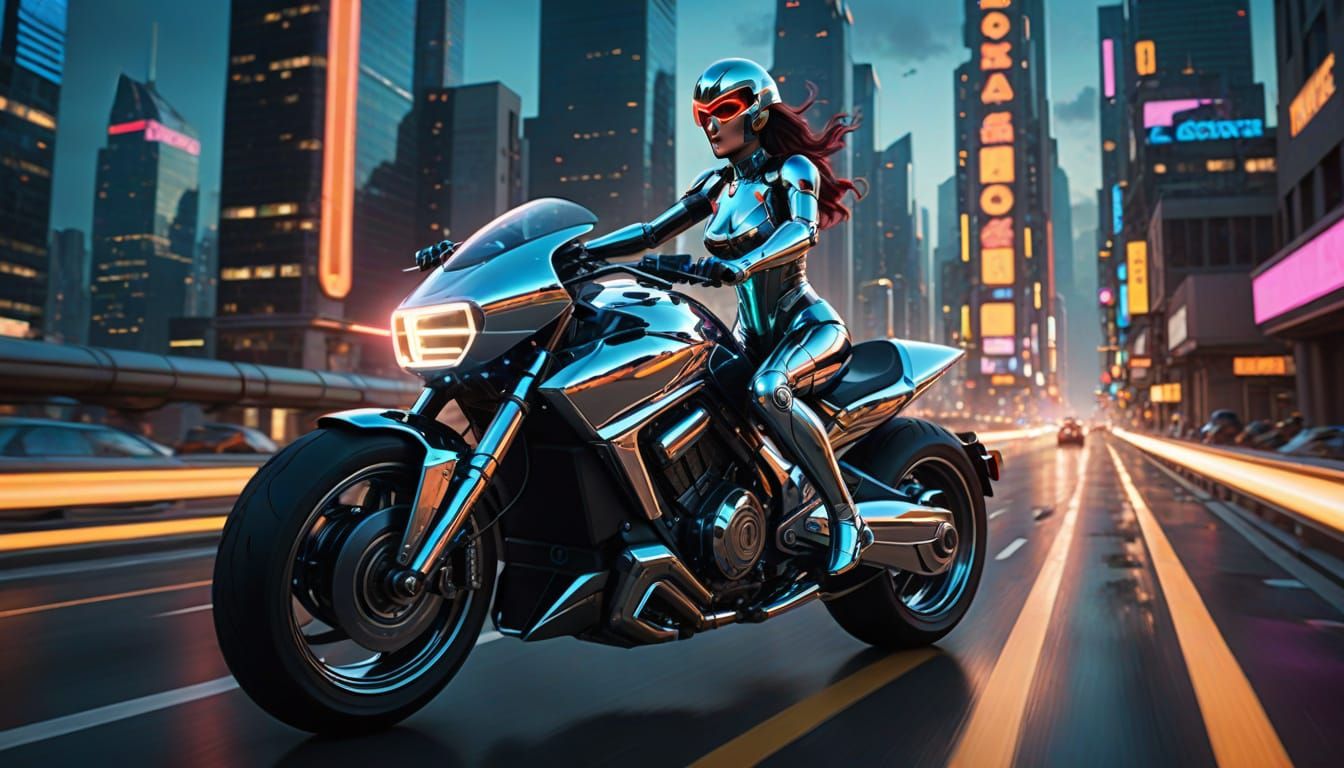 Chrome Superheroine Soars Through Art Deco Metropolis