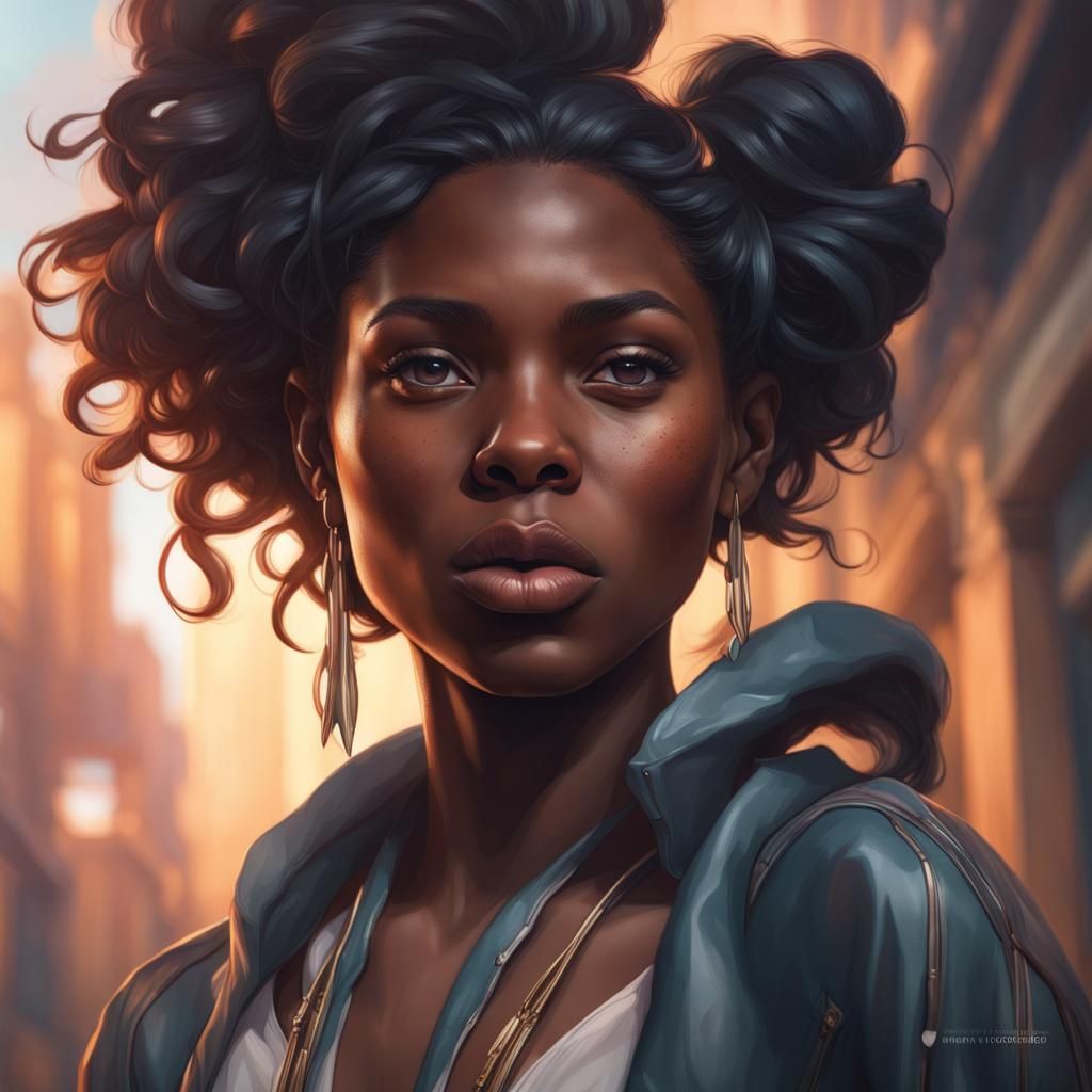 Detailed Portrait of a Black Girl in Art Nouveau Style