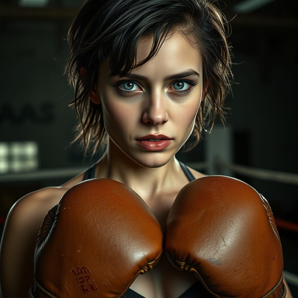 Gritty Boxing Portrait in Photorealistic Style