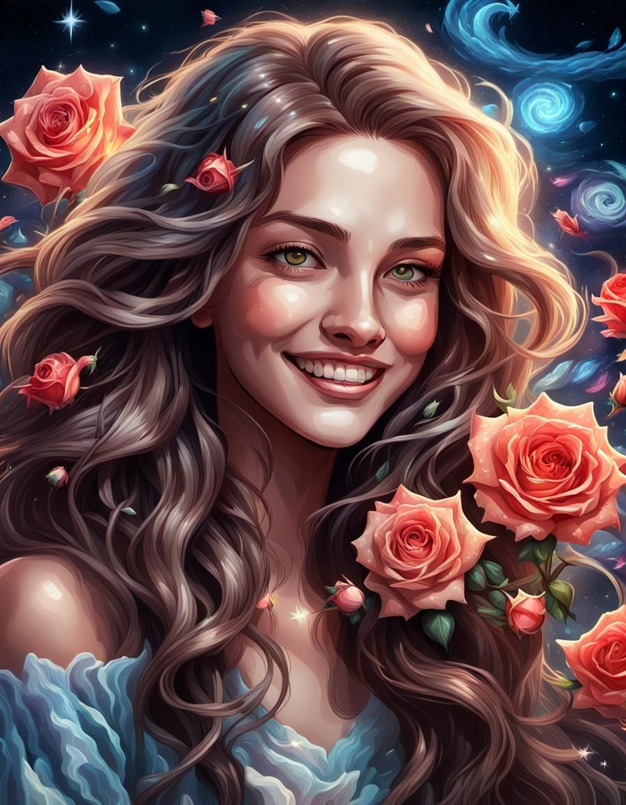 Comic Book Portrait of Woman with Roses