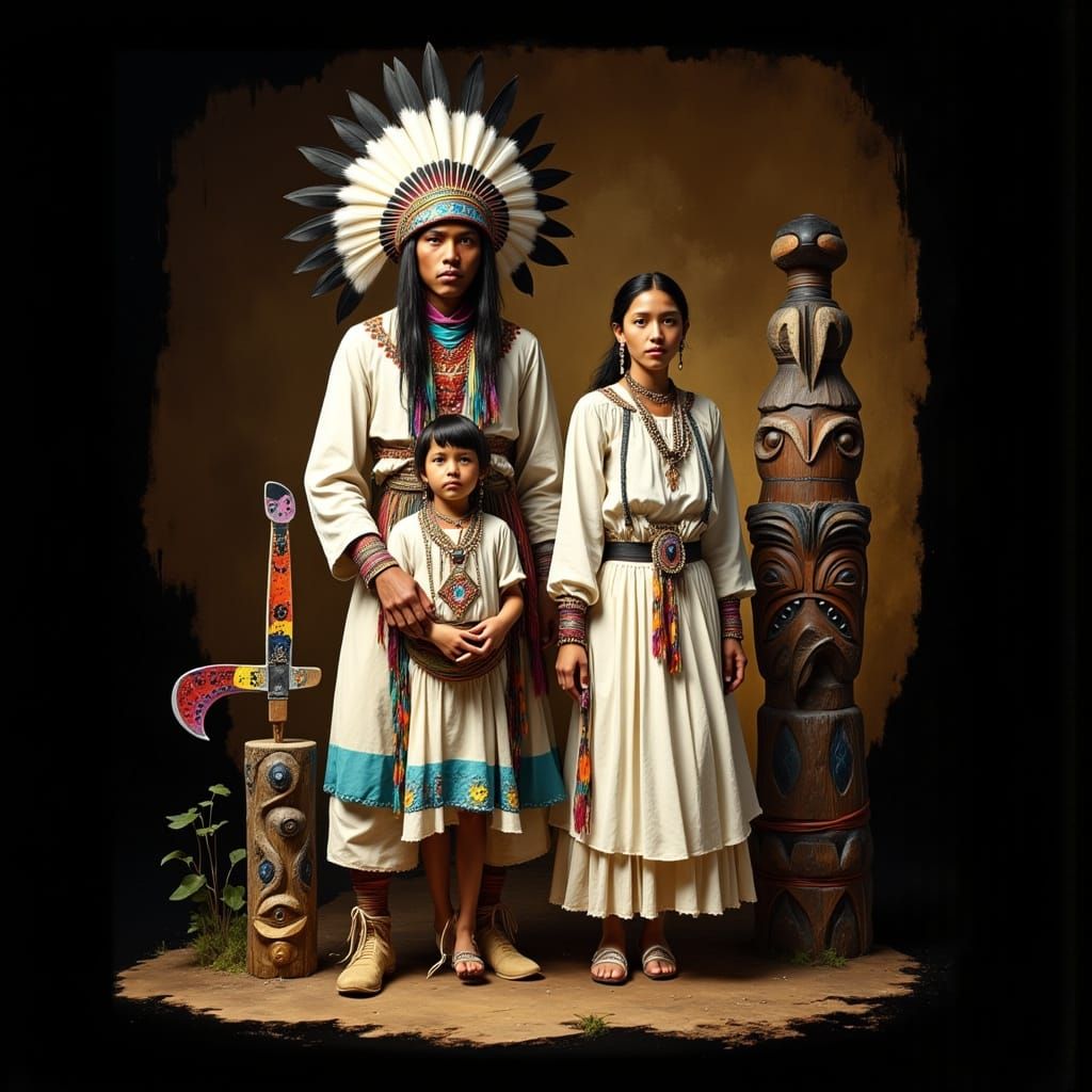 Native American Family Portrait in Historical Photo Style