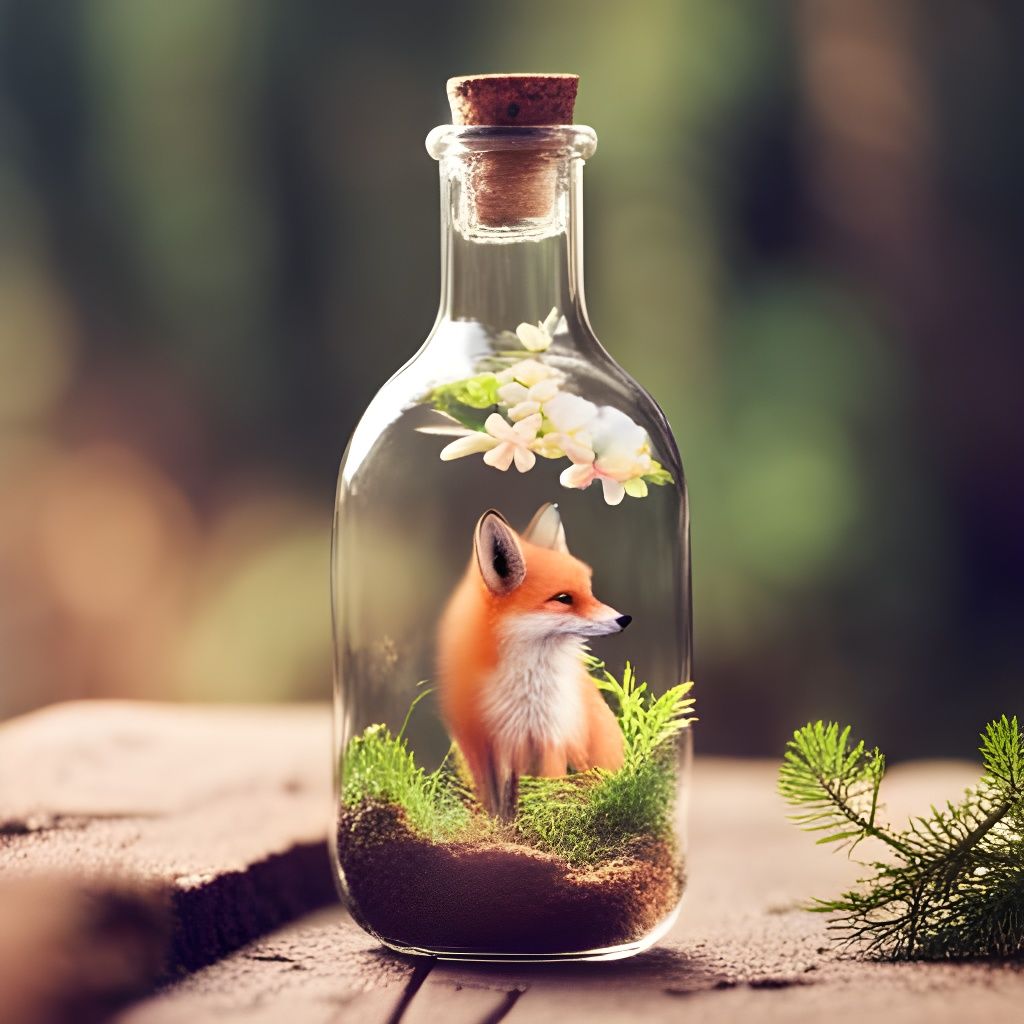 Fox Living Comfortably Inside Glass Bottle