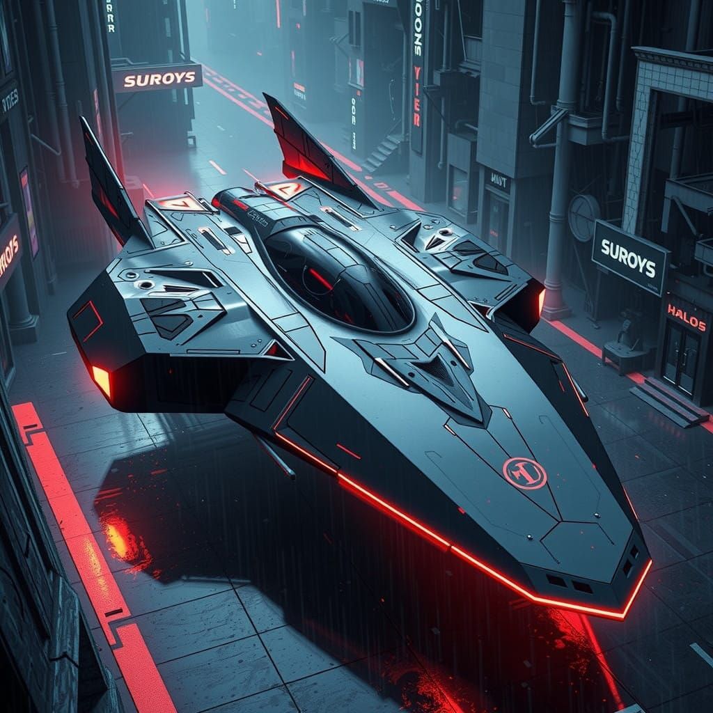 Futuristic Spacecraft Blending Cyberpunk and High-Tech Desig...