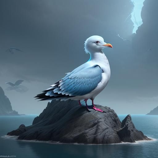 Detailed Blue Seagull Fantasy Concept Art