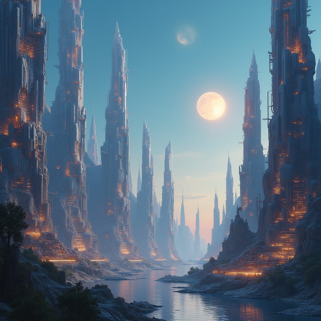 Futuristic Fantasy City with Radiant Architecture